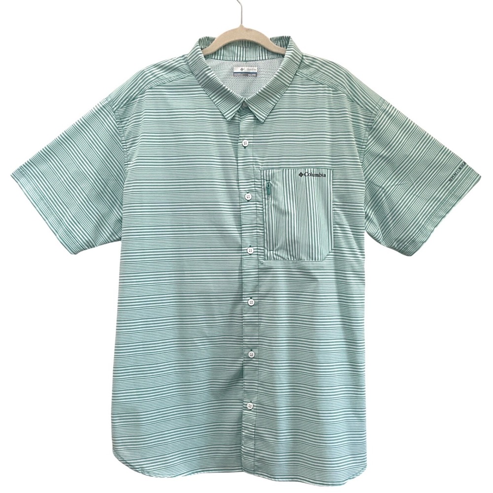 Columbia Twisted Creek III Green‎ Striped Omni Shade Fishing Shirt Mens Size XXL